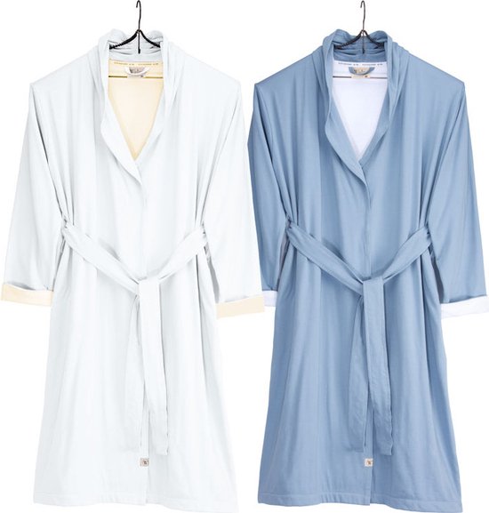 Soft Jersey Robe badjas S/M blauw/wit