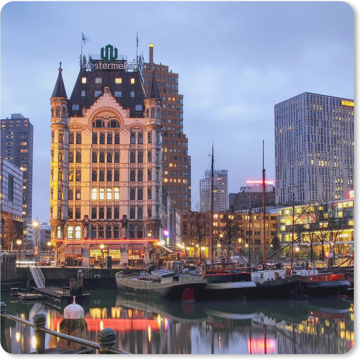 Muismat XXL 50x50 cm - Bureau onderlegger - Bureau mat Rotterdam - Skyline - Architectuur - Bureaumat - Gaming mousepad xl - Bureaulegger groot - Computer deskmat