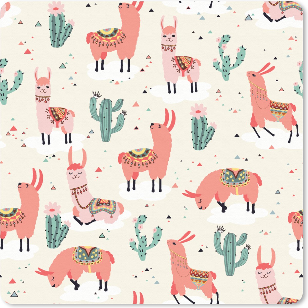 Muismat XXL 60x60 cm - Bureau onderlegger - Bureau mat Lama - Patronen - Cactus - Bureaumat - Gaming mousepad xl - Bureaulegger groot - Computer deskmat