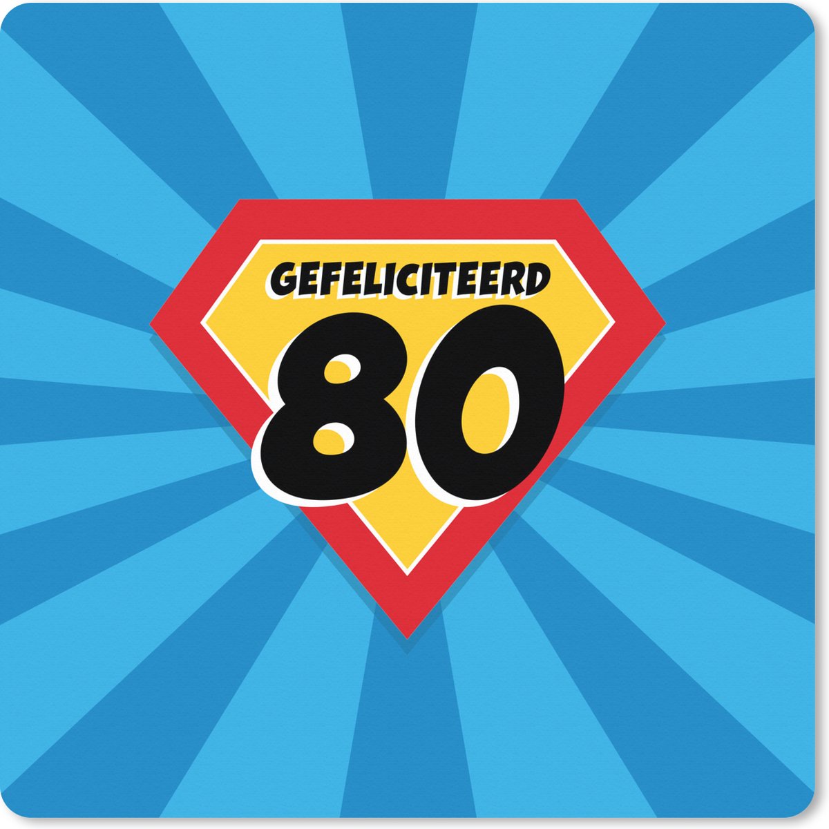 Muismat XXL 60x60 cm - Bureau onderlegger - Bureau mat Jubileum - 80 jaar - Superheldencape - Bureaumat - Gaming mousepad xl - Bureaulegger groot - Computer deskmat