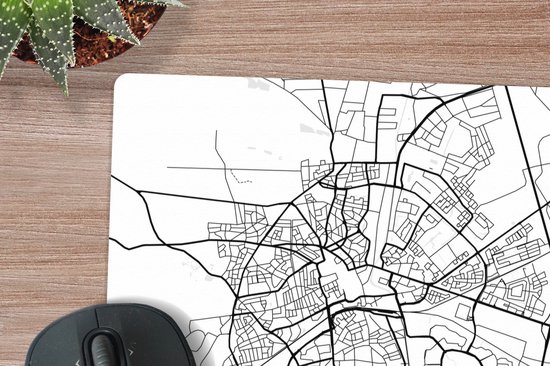 Muismat XXL 50x50 cm - Bureau onderlegger - Bureau mat Kaart - Apeldoorn - Zwart - Wit - Bureaumat - Gaming mousepad xl - Bureaulegger groot - Computer deskmat