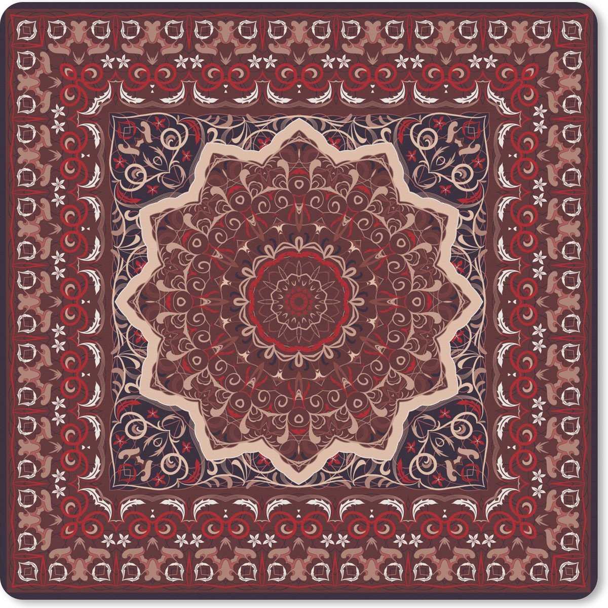 Muismat XXL 50x50 cm - Bureau onderlegger - Bureau mat Perzisch Tapijt - Mandala - Rood - Bureaumat - Gaming mousepad xl - Bureaulegger groot - Computer deskmat