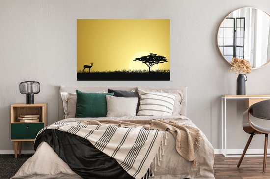 Illustration d'un coucher de soleil avec un poster safari africain 120x80 cm - Tirage photo sur Poster (décoration murale salon / chambre)