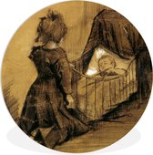 WallCircle - Wandcirkel ⌀ 30 - Meisje geknield bij een wieg - Vincent van Gogh - Ronde schilderijen woonkamer - Wandbord rond - Muurdecoratie cirkel - Kamer decoratie binnen - Wanddecoratie muurcirkel - Woonaccessoires