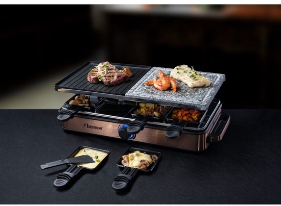 Bestron Gourmetset - ARG1200CO - 1400W - Bakplaat 8 personen - Steengrill, Incl 8 pannetjes - Koper - 5 jaar garantie — afbeelding 2