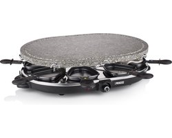 Princess Gourmetstel 162720 - Oval Steengrill & Raclette Party – 8 personen - 2 meter snoer - Regelbare thermostaat - 1200W - 8 pannetjes - PFAS vrij
