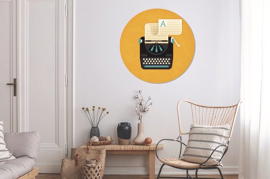 WallCircle - Wandcirkel ⌀ 90 - Illustratie van de schrijfmachine - Ronde schilderijen woonkamer - Wandbord rond - Muurdecoratie cirkel - Kamer decoratie binnen - Wanddecoratie muurcirkel - Woonaccessoires