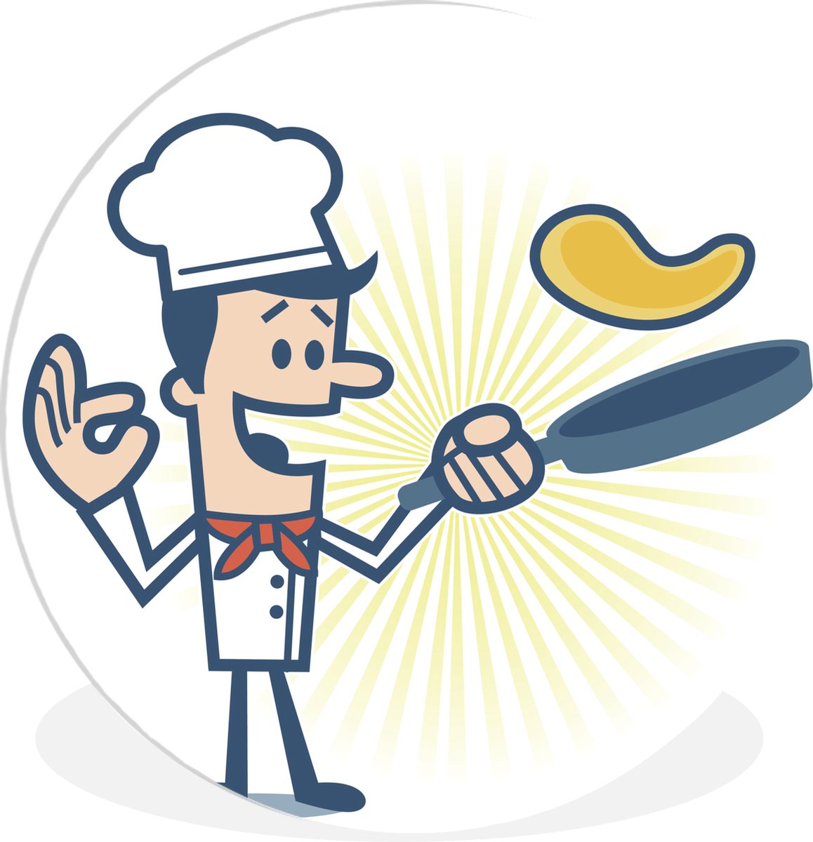WallCircle - Wandcirkel ? 90 - Illustratie van een chef kok met een braadpan - Ronde schil
