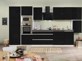 Goedkope keuken 395  cm - complete keuken met apparatuur Lorena  - Wit/Zwart - soft close - keramische kookplaat - vaatwasser - afzuigkap - oven - magnetron  - spoelbak