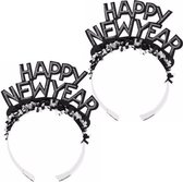 10x stuks haarband Happy New Year zwart voor volwassenen - Diadeem hoofdband happy newyear