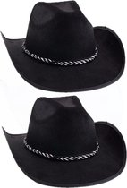 2x chapeaux de cowboy noirs avec cordon de serrage pour adultes. Carnaval et habiller des chapeaux. Western, shérif, cow-boys