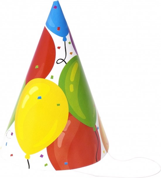 24x stuks feesthoedjes ballonnen print van karton - party verjaardag hoedjes  | bol.com