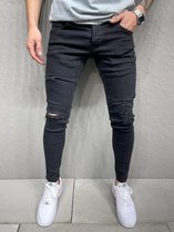 Mannen Stretchy Ripped Skinny Biker Jeans Vernietigd Hole Slim Fit Denim Hoge Kwaliteit Zwarte Jeans - W31