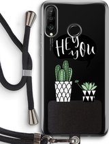 Case Company® - Hoesje met koord geschikt voor Huawei P30 Lite hoesje met Koord - Hey you cactus - Telefoonhoesje met Zwart Koord - Bescherming aan alle Kanten en Over de Schermrand