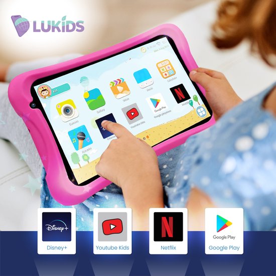 LuKids Kindertablet - LuTab S2 - 32GB - 100% Kidsproof - Kinder Tablet - Kindertablet vanaf 3 jaar - Kids Tablet - Tablet Kinderen - Ouderlijk toezicht - Android 10 - 8 Inch - Roze - LuKids