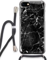 Case Company® - iPhone SE 2020 hoesje met Koord - Zwart Marmer - Telefoonhoesje met Zwart Koord - Extra Bescherming aan alle Kanten en Over de Schermrand