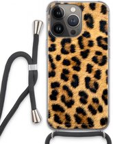 Case Company® - Hoesje met koord geschikt voor iPhone 13 Pro hoesje met Koord - Luipaard - Telefoonhoesje met Zwart Koord - Extra Bescherming aan alle Kanten en Over de Schermrand