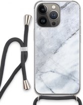 Case Company® - Hoesje met koord geschikt voor iPhone 13 Pro hoesje met Koord - Witte marmer - Telefoonhoesje met Zwart Koord - Extra Bescherming aan alle Kanten en Over de Schermrand