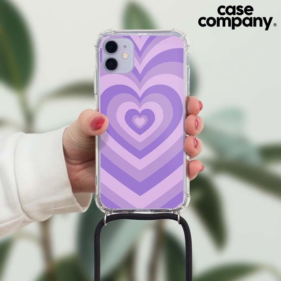 Case Company® - Coque pour iPhone XR avec Cordon - Cœur Violet - Coque de Téléphone avec Cordon Zwart - Protection Extra sur Tous les Côtés et sur le Bord de l'Écran