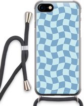 Case Company® - Hoesje met koord geschikt voor iPhone SE 2020 hoesje met Koord - Grid Blauw - Telefoonhoesje met Zwart Koord - Extra Bescherming aan alle Kanten en Over de Schermrand