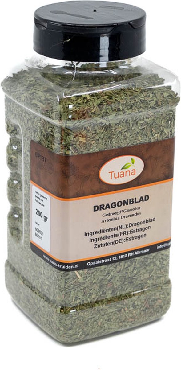 Goedkoopste Tuana Kruiden - Dragon Blad Gesneden - Strooibus 130 Gram - Kruiden Zonder Zout - NP024