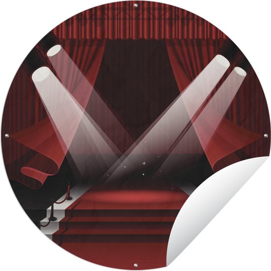 Tuincirkel Een illustratie van spotlights op de rode loper van Hollywood - 60x60 cm - Ronde Tuinposter - Buiten