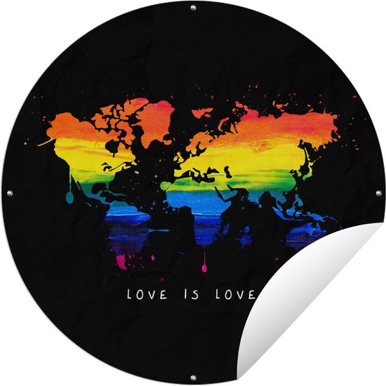 Tuincirkel Wereldkaart - Pride - Love - 90x90 cm - Ronde Tuinposter - Buiten