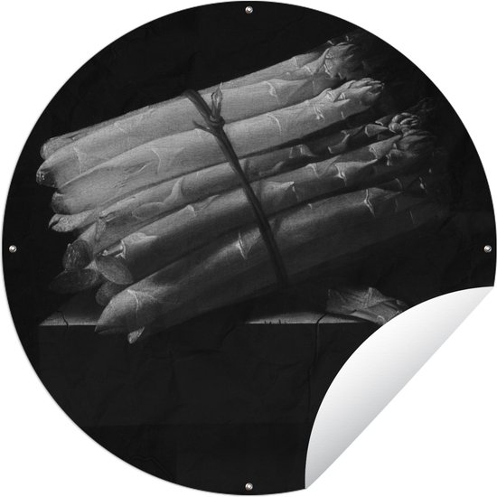 Tuincirkel Stilleven met asperges - schilderij van Adriaen Coorte in zwart/wit. - 90x90 cm - Ronde Tuinposter - Buiten