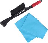 Grattoir à glace extra long pour vitres de voiture avec brosse noir/rouge 53 cm avec chiffon anti-buée - Trucs de gel d'hiver - Avec poignée soft grip