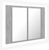 vidaXL - Badkamerkast - met - spiegel - en - LED - 60x12x45 - cm - acryl - betongrijs