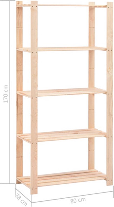 Une étagère ouverte en bois à cinq niveaux, mesurant 80x38x170 cm.