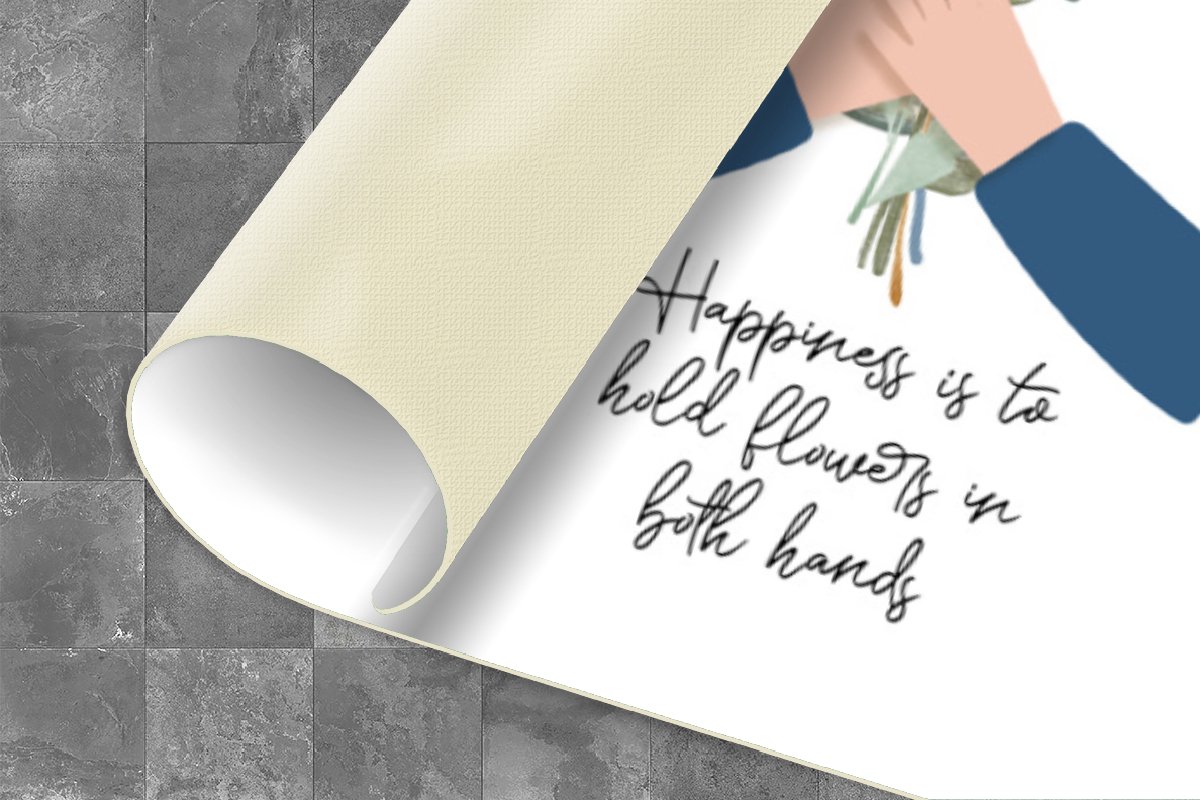 KitchenYeah Keukenloper - Loper keuken - Happiness is to hold flowers in both hands - Quotes - Spreuken - 120x60 cm - Keukenloper vinyl Multicolor