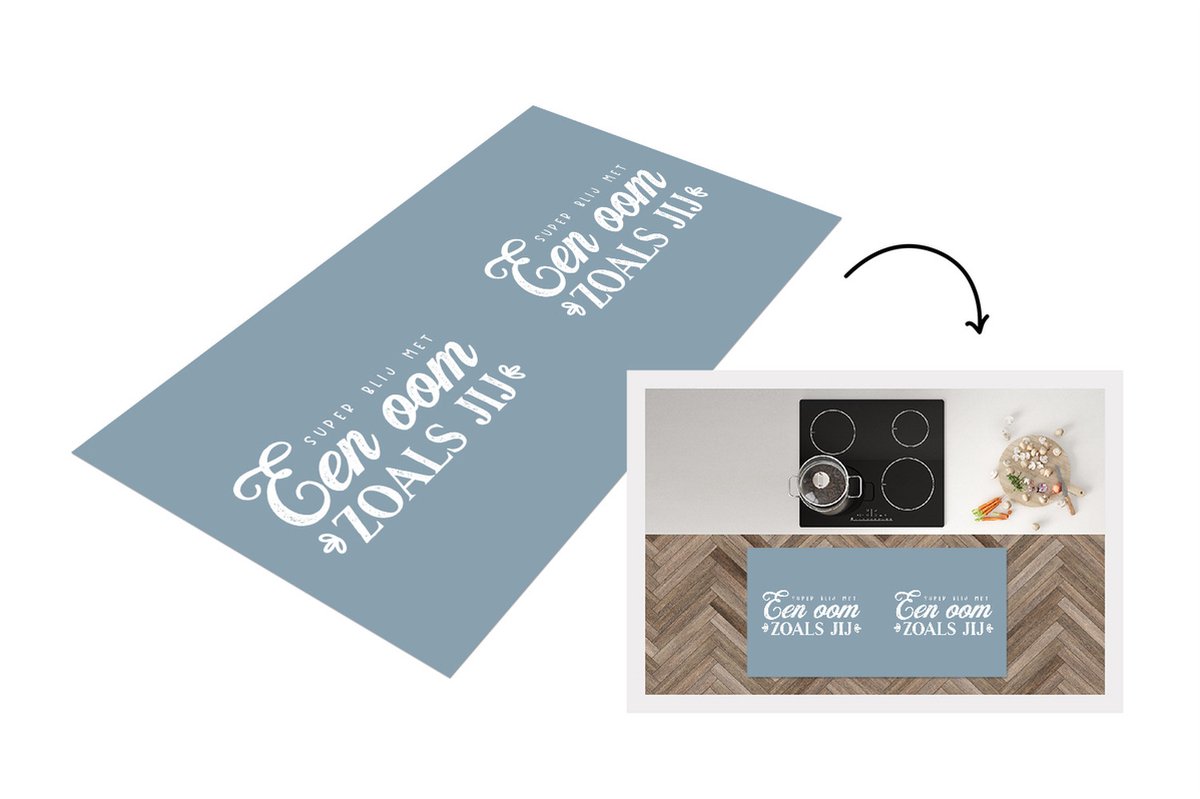 KitchenYeah Keukenloper - Loper keuken - 'Super blij met een oom zoals jij' - Blauw - Spreuken - Quotes - 120x60 cm - Keukenloper vinyl Multicolor