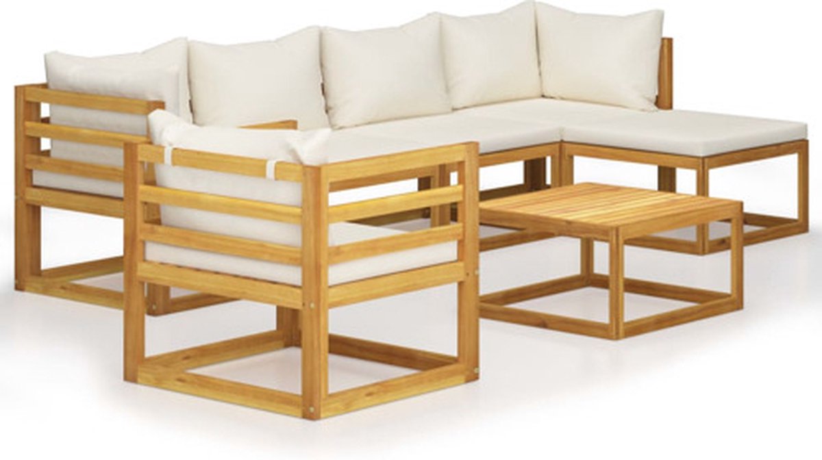 Bol.com vidaXL - 7-delige - Loungeset - met - kussens - massief - acaciahout - crème aanbieding