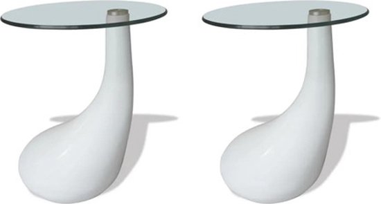 vidaXL Salontafel met rond glazen tafelblad hoogglans wit 2 st | bol.com