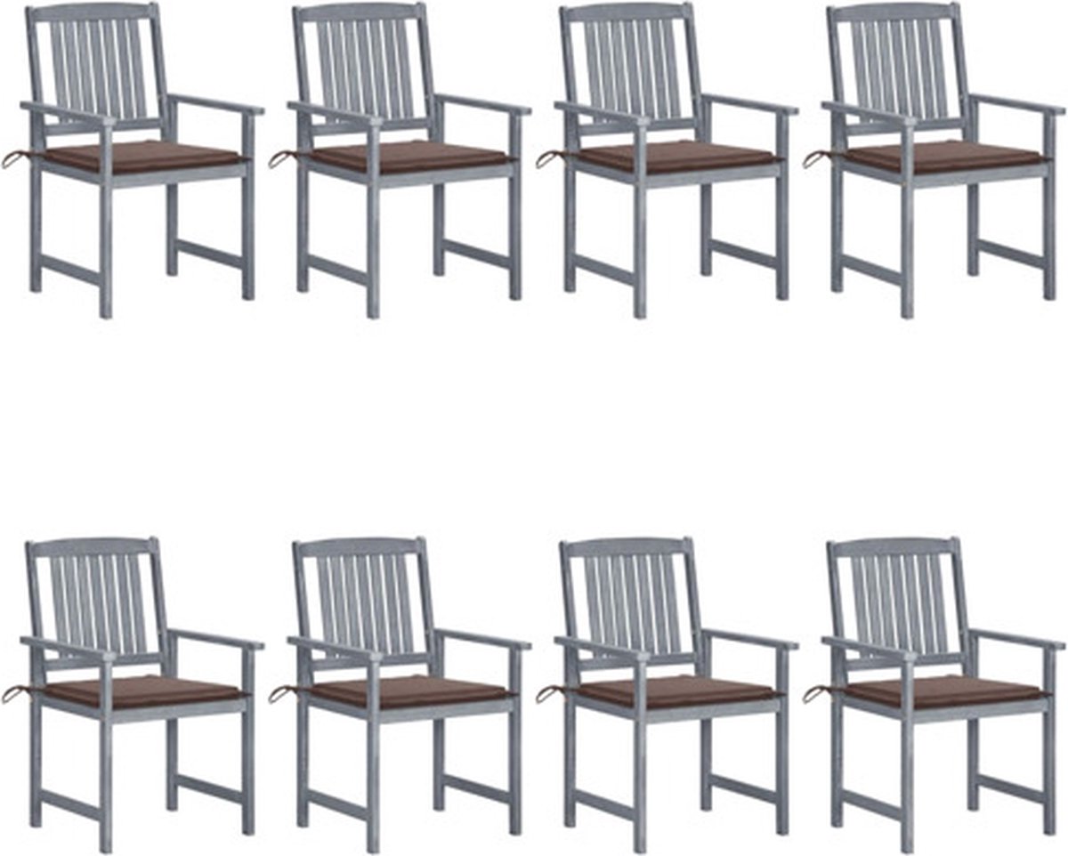 vidaXL - Tuinstoelen - 8 - st - met - kussens - massief - acaciahout - grijs
