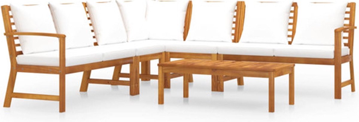 Bol.com vidaXL - 6-delige - Loungeset - met - kussens - massief - acaciahout - crème aanbieding