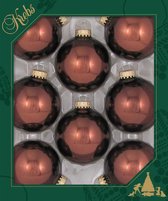 Krebs Kerstballen - 8x st - bruin - 7 cm - glas - glans - kerstversiering