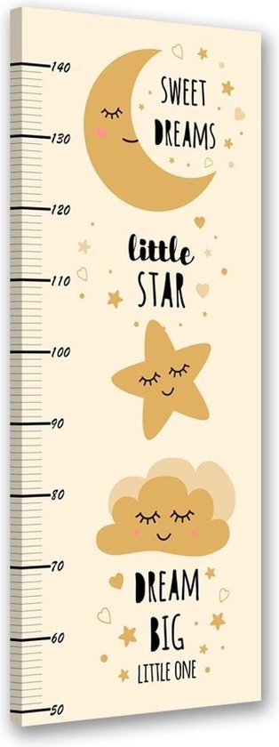 Trend24 - Groeimeter kinderkamer - Canvas Schilderij - Zoete Dromen - Meetlat kind - Babykamer accessoires - Kinderkamer accessoires - 60x150x2 cm - Geel