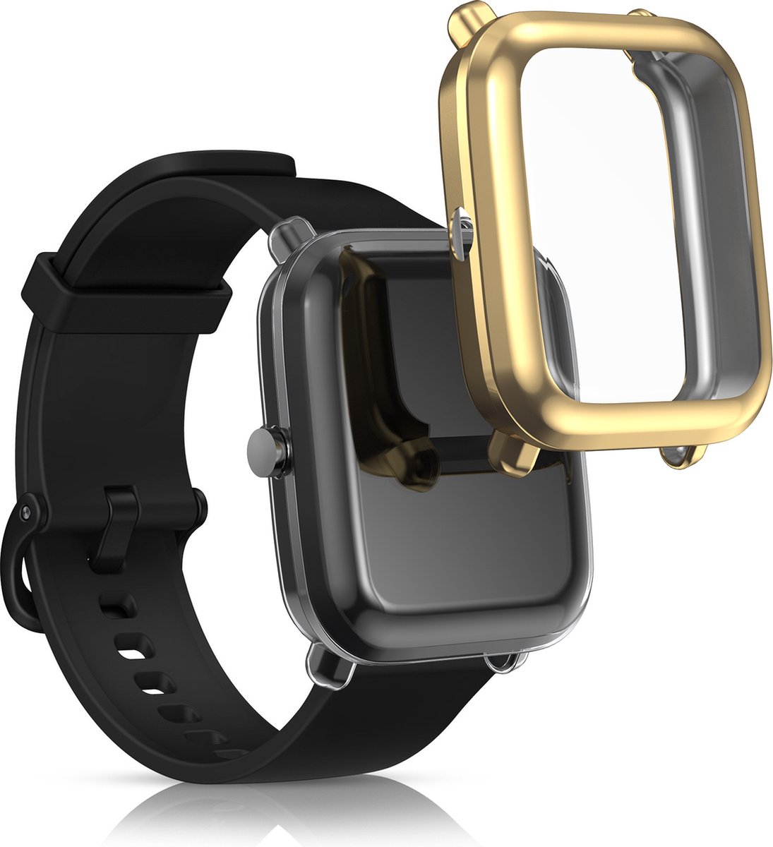 Coque Kwmobile Pour Huami Amazfit Bip 3 / Bip 3 Pro - 2 Étuis En Silicone Noir-Rose Or - Protection Écran