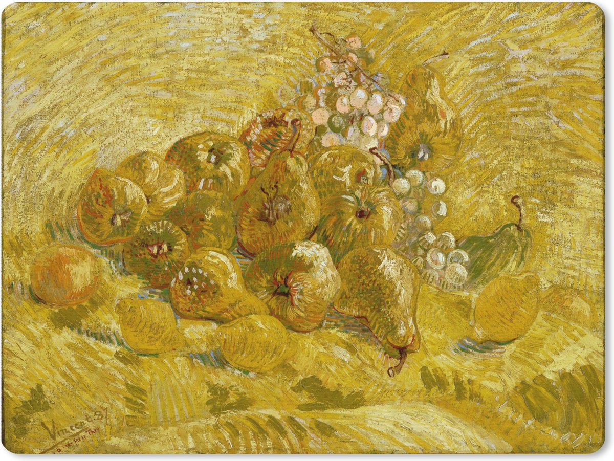 Muismat XXL 80x60 cm - Bureau onderlegger - Bureau mat Kweeperen, citroenen, peren en druiven - Vincent van Gogh - Bureaumat - Gaming mousepad xl - Bureaulegger groot - Computer deskmat