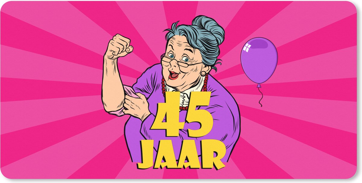 Muismat XXL 100x50 cm - Bureau onderlegger - Bureau mat Jubileum - 45 Jaar - Vrouw - Bureaumat - Gaming mousepad xl - Bureaulegger groot - Computer deskmat