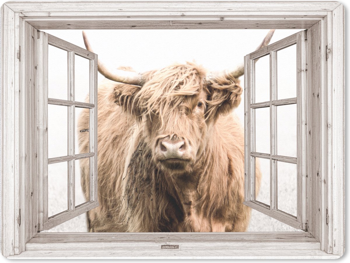 Muismat XXL 80x60 cm - Bureau onderlegger - Bureau mat Schotse hooglander - Winter - Doorkijk - Bureaumat - Gaming mousepad xl - Bureaulegger groot - Computer deskmat