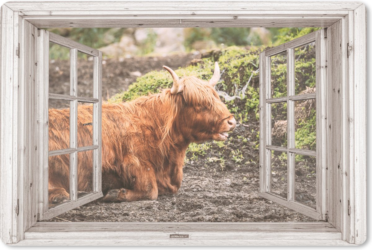 Muismat XXL 90x60 cm - Bureau onderlegger - Bureau mat Schotse hooglander - Doorkijk - Natuur - Planten - Bureaumat - Gaming mousepad xl - Bureaulegger groot - Computer deskmat