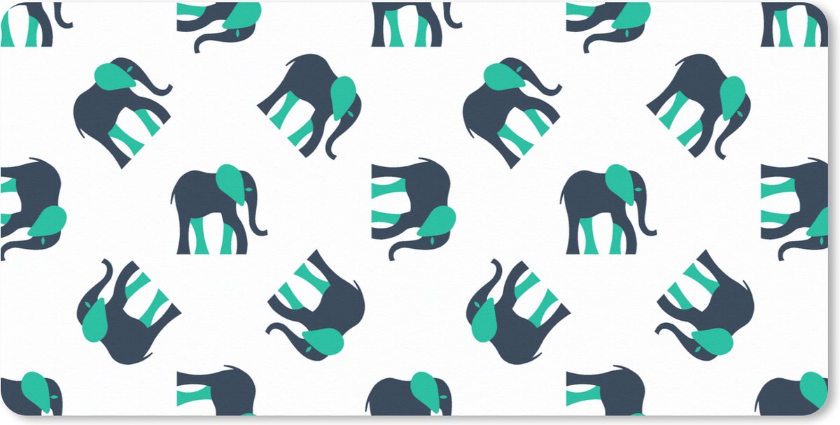 Muismat XXL 80x40 cm - Bureau onderlegger - Bureau mat Olifant - Patroon - Groen - Bureaumat - Gaming mousepad xl - Bureaulegger groot - Computer deskmat