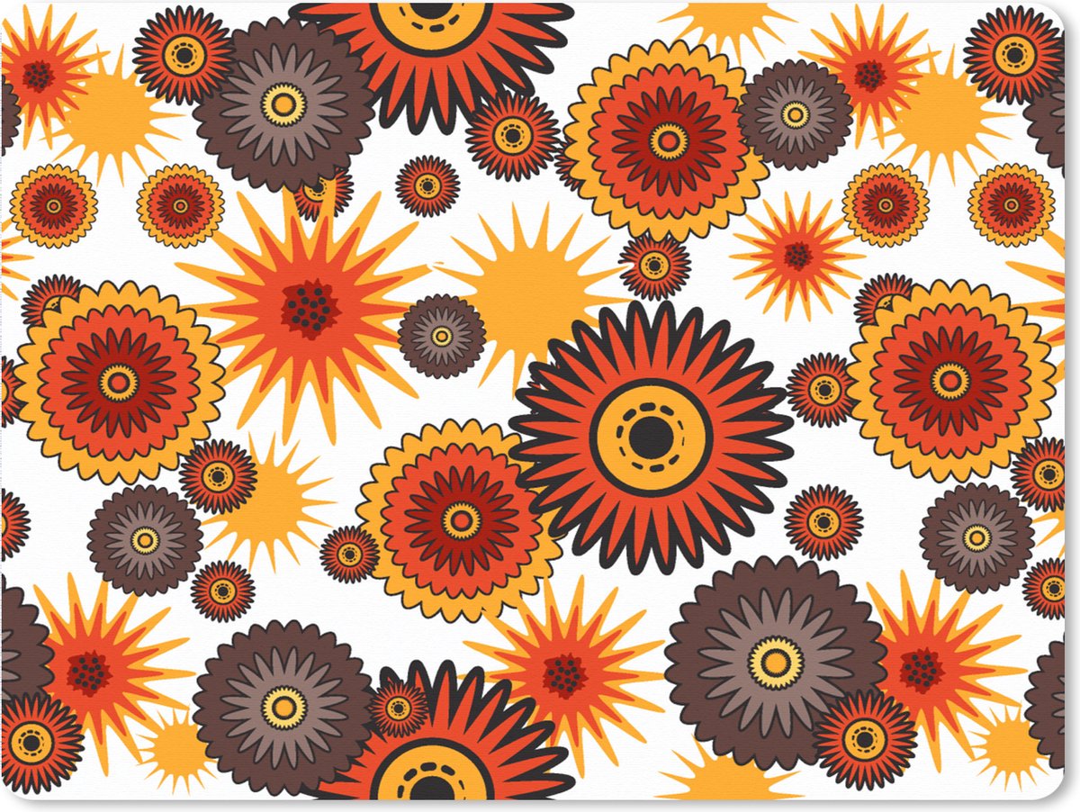 Muismat XXL 80x60 cm - Bureau onderlegger - Bureau mat Design - Retro - Oranje - Bloemen - Bureaumat - Gaming mousepad xl - Bureaulegger groot - Computer deskmat