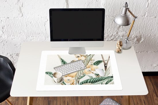 Tapis de souris XXL - Sous-main - Tapis de bureau - Baie - Japonais - Feuilles - Vintage - 90x60 cm - Tapis de souris XXL