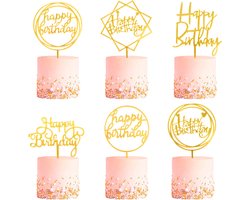 Cake Topper Happy Birthday Versiering Taarttopper Decoratie Goud Verjaardag Versiering – 6 Stuks