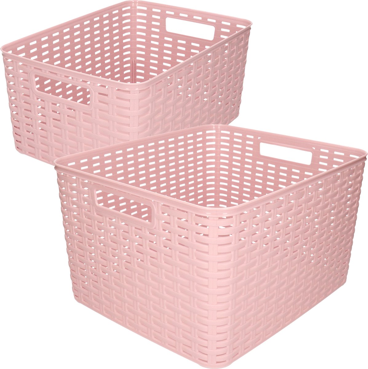 Set van 6x stuks opbergboxen/opbergmandjes rotan oud roze kunststof met inhoud 18 en 28 liter