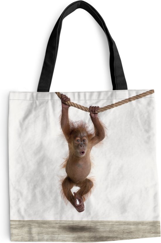 MuchoWow® Schoudertas - Strandtas - Big Shopper - Boodschappentas - Aap - Dieren - Kinderen - Orang Oetan - Jongetjes - Meisjes - 40x40 cm - Katoenen tas